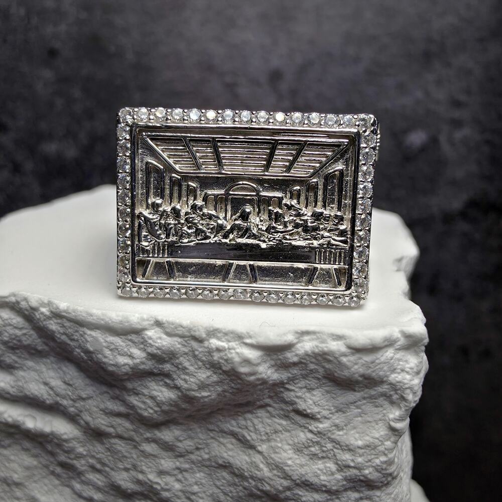Men's Iced Out Last Supper Ring - 925 Sterling Silver CZ Ring - Size 11 - Picture 2 of 8